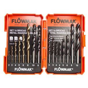 Set De Brocas Madera Metal Concreto 16 Piezas Flowmak