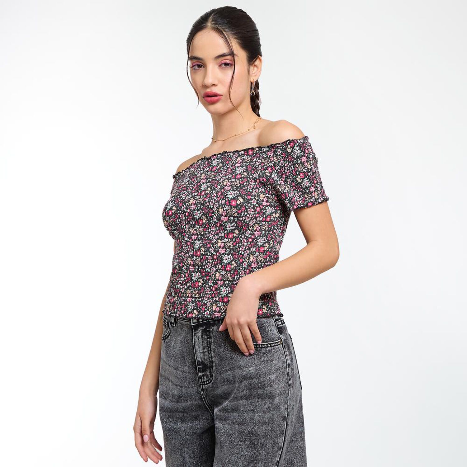 Polera Crop Panal Manga Corta Cuello Recto Mujer Freedom image number 2.0
