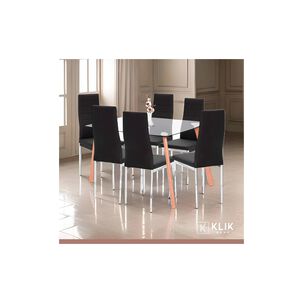 Comedor Mesa De Vidrio Rectangular 140x90cm + 6 Sillas Dining Liana Acolchadas - Negras