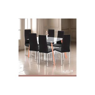 Comedor Mesa Vidrio 140x90cm + 6 Sillas Liana Negras