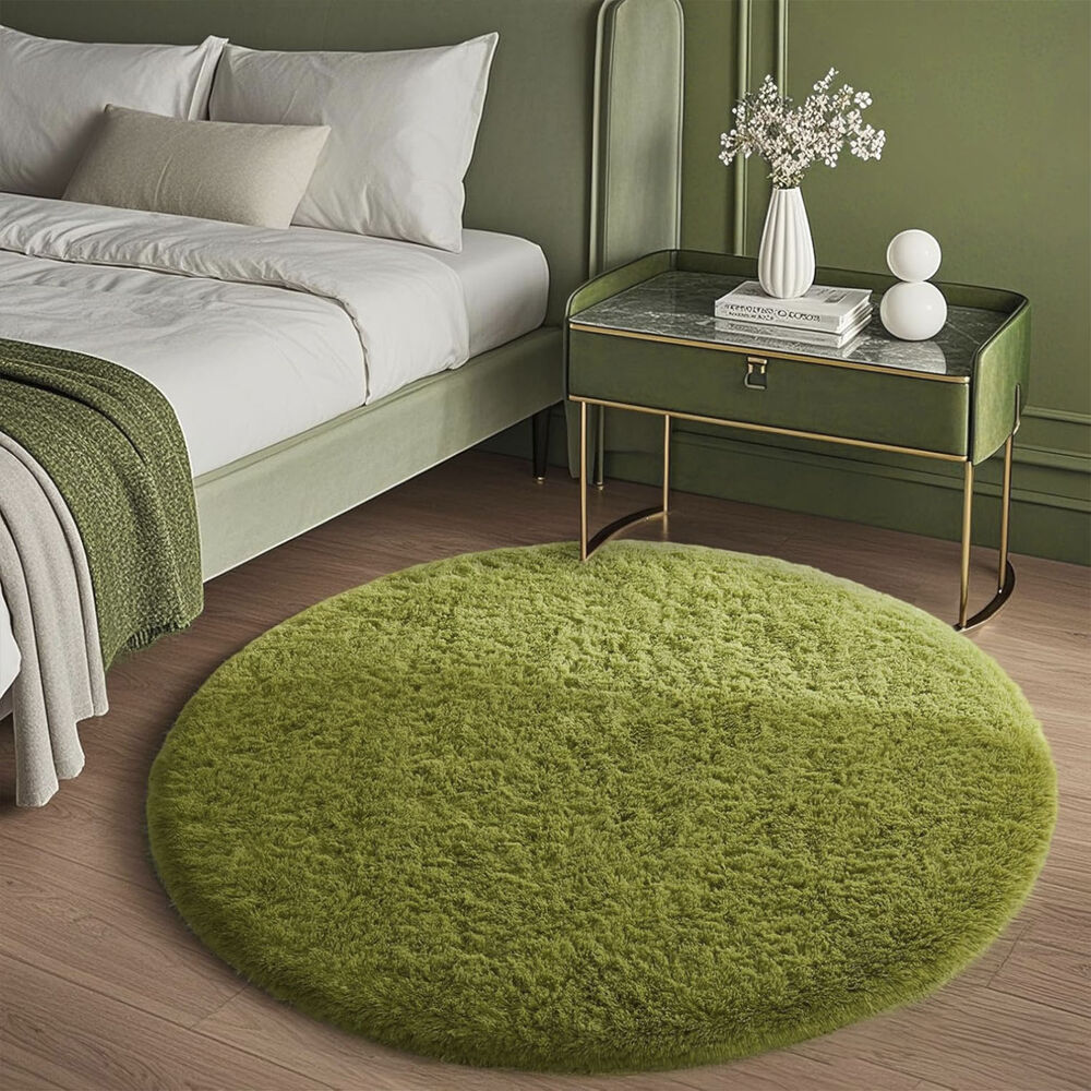 Alfombra Shaggy De Polipropileno Redonda 190cm Barcelona - Verde image number 3.0