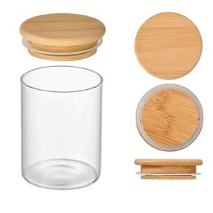 Set 8 Frascos Para Condimentos Vidrio Tapa Bambu Con Soporte