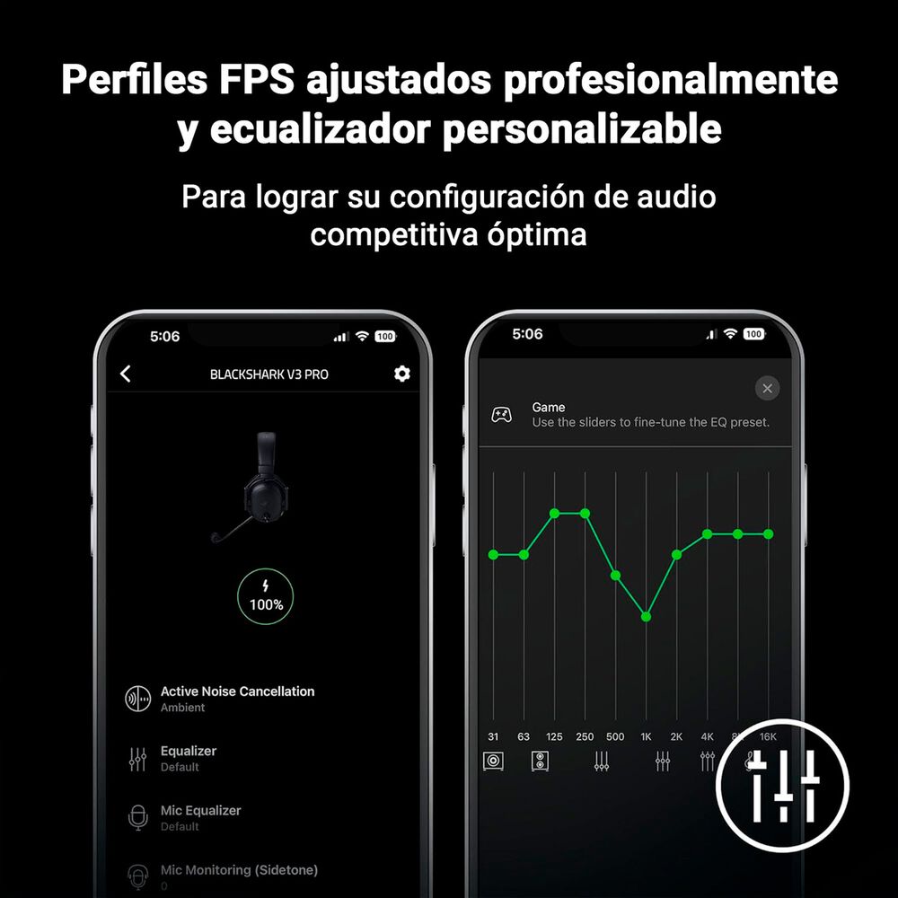 Aud&iacute;fonos Gamer Inal&aacute;mbricos Razer Blackshark V3 Pro Negro image number 6.0