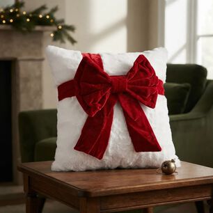 Cojin Navide&ntilde;o Con Lazo 3d 45 45 Cm Blanco