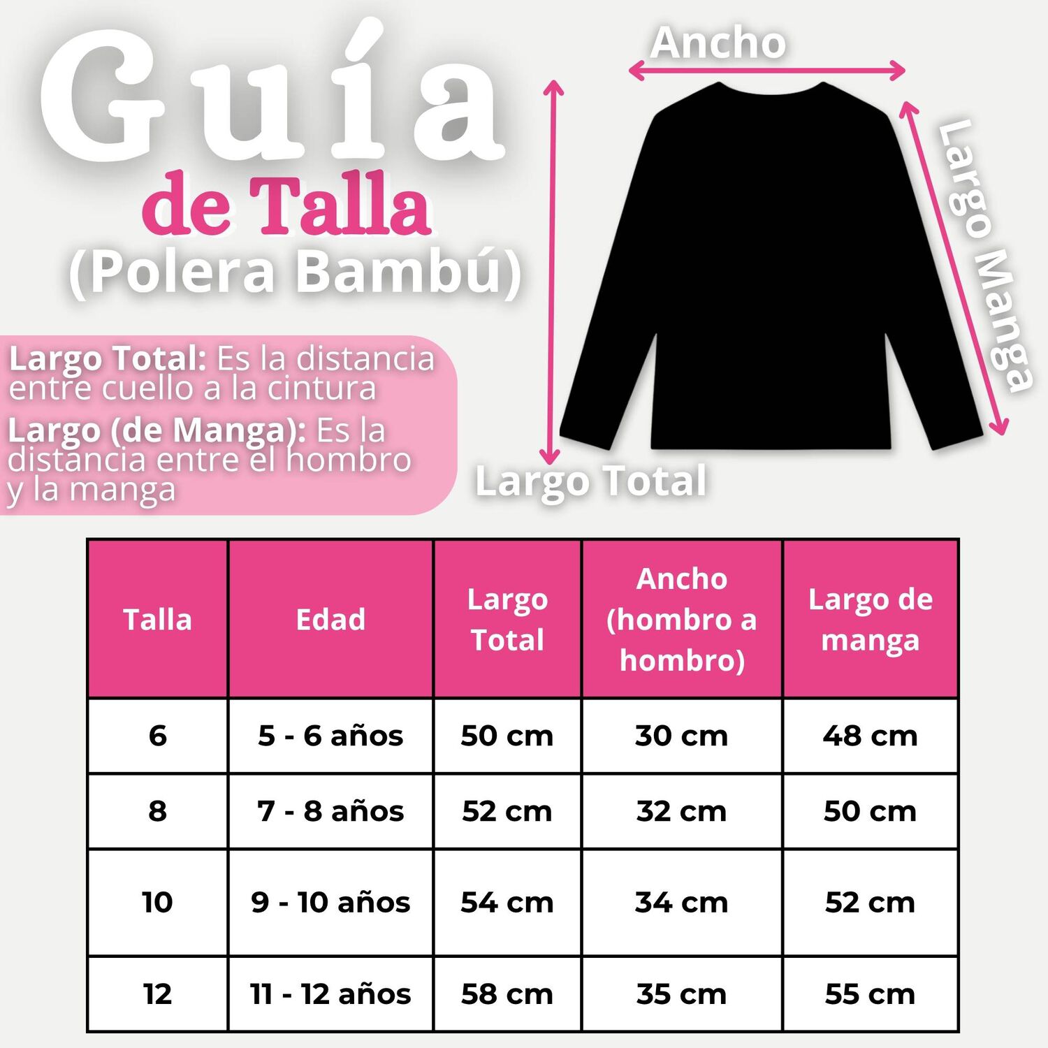 Camiseta Polera Bamb&uacute; Cuello Redondo Rosado Oscuro Primera Capa Manga Larga Ni&ntilde;a image number 2.0