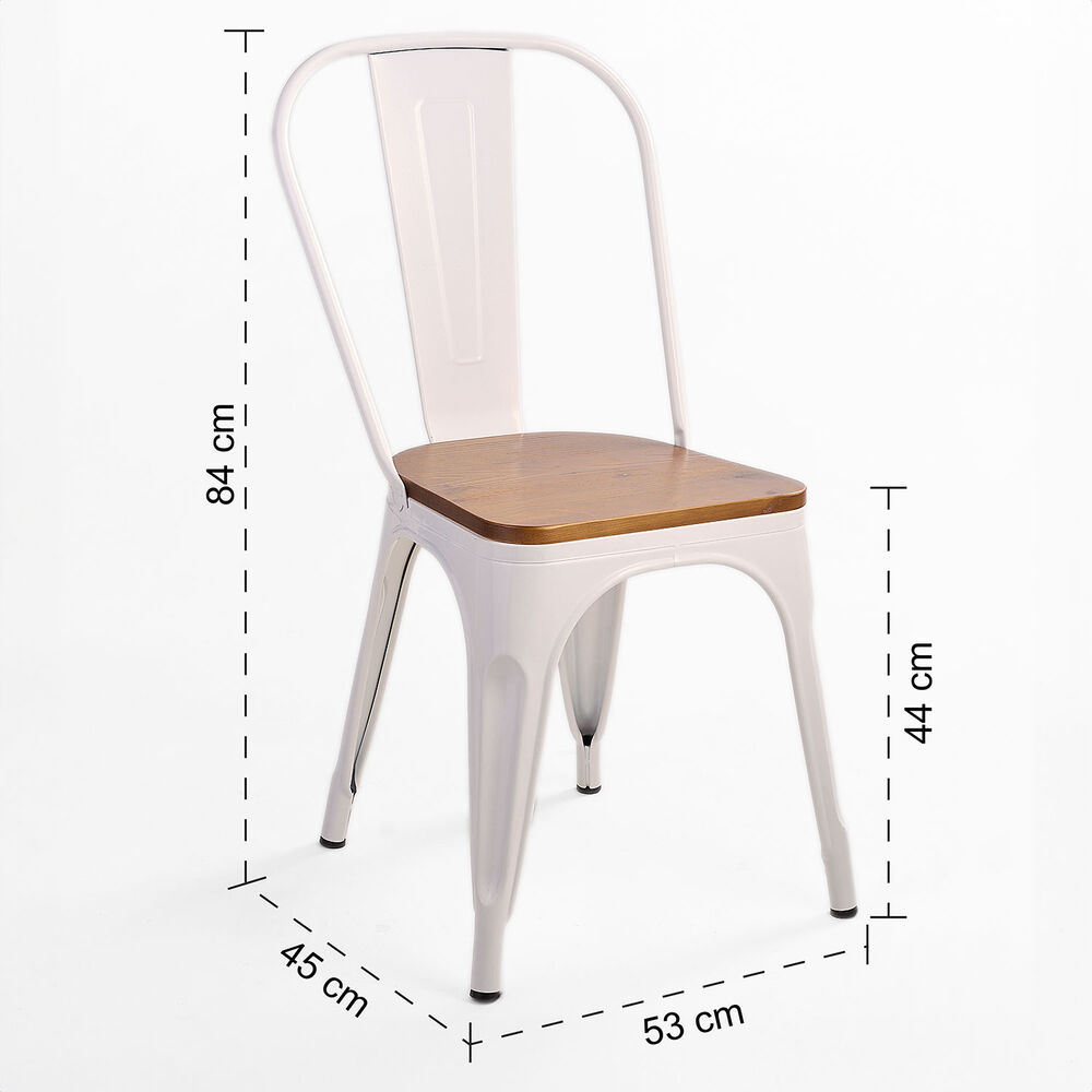 Pack 4 Silla Tolix Vintage Con Asiento De Madera Blanco image number 8.0