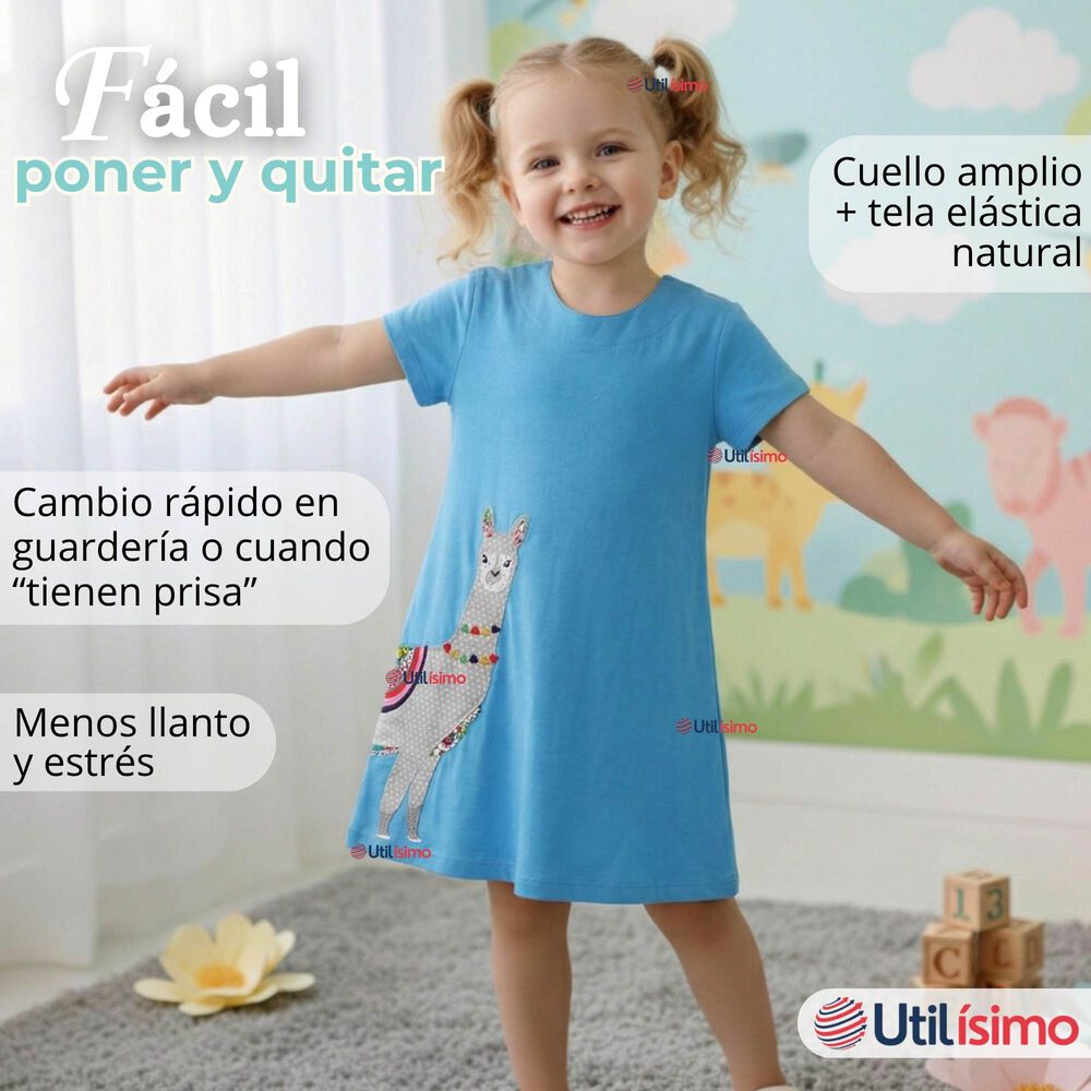 Vestido Manga Corta Azul Verano Algod&oacute;n Ni&ntilde;a image number 6.0