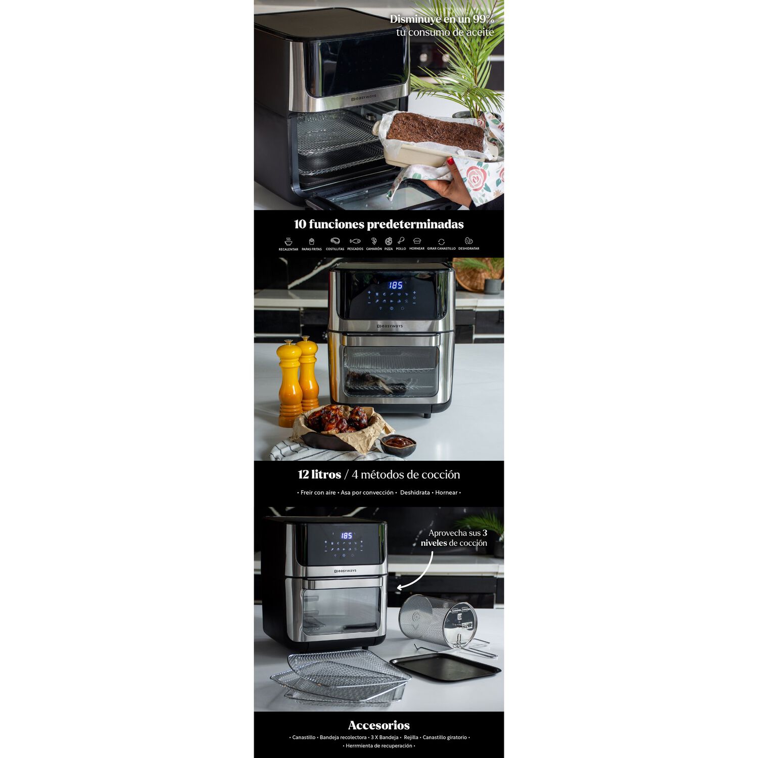 Freidora De Aire Horno Air Fryer Plus Lite 12 L Easyways image number 6.0