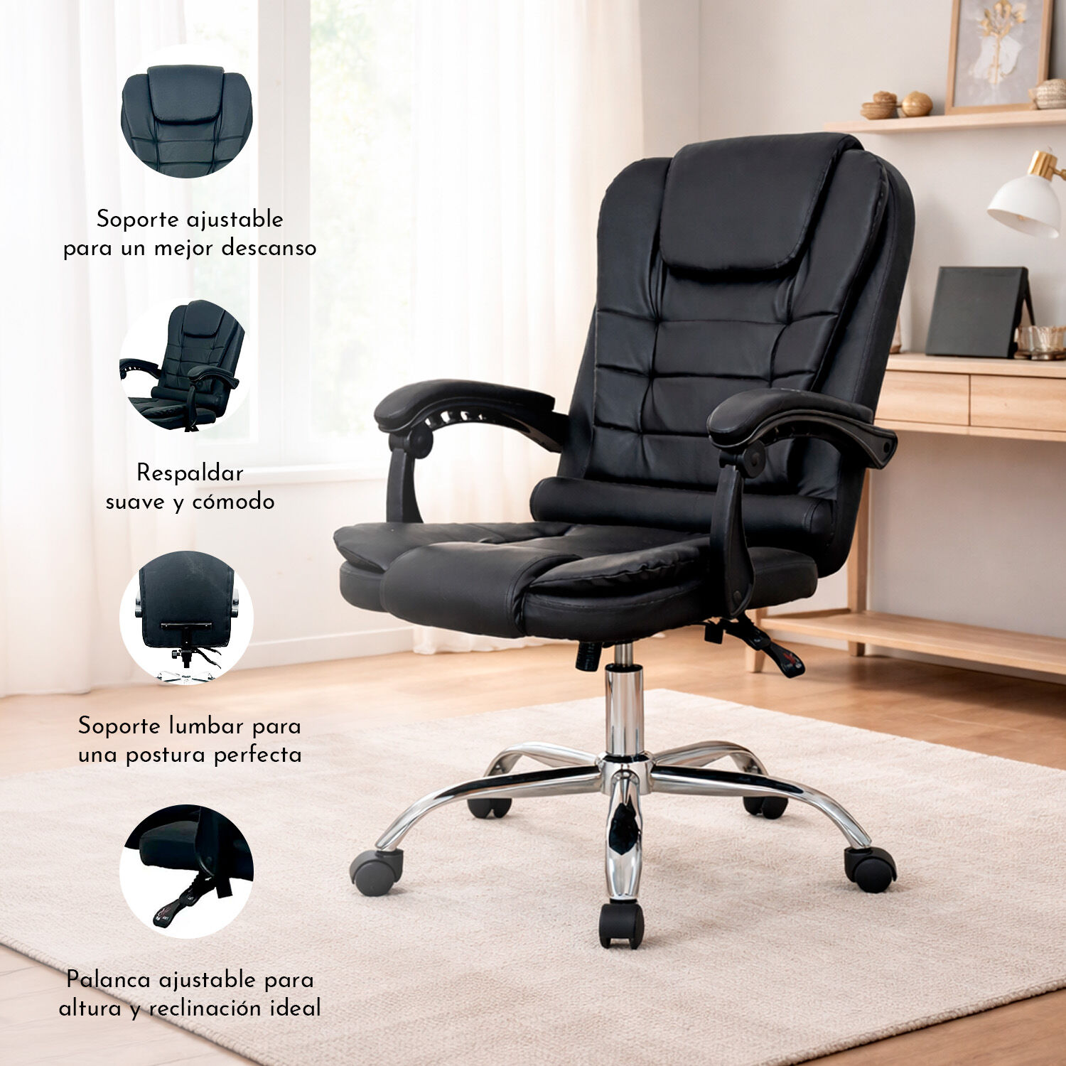 Silla Escritorio Gerencial Praga Ergon&oacute;mica Negra image number 4.0