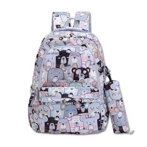 Mochila Escolar 44cm Diseño Estampado Light Gray Bears