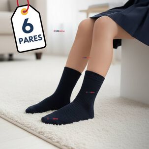 Pack 6 Calcet&iacute;nes Escolares Corto Acr&iacute;lico Azul Ni&ntilde;o Y Ni&ntilde;a