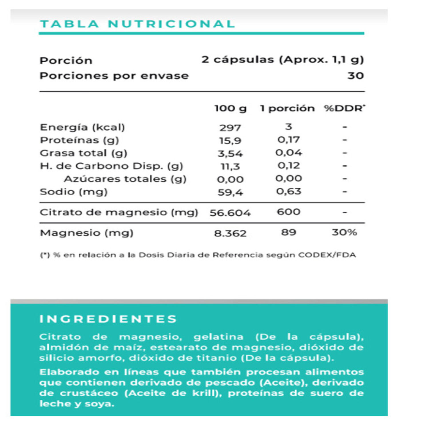 3 Citrato De Magnesio Salux /180 Capsulas/600mg Porcion image number 2.0