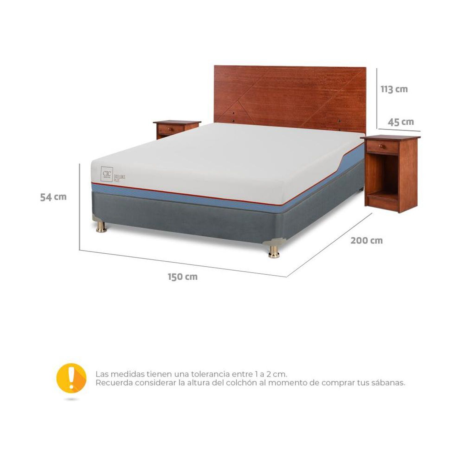 Cama Americana Cic Excellence Plus / 2 Plazas / Base Dividida + Set De Maderas image number 2.0