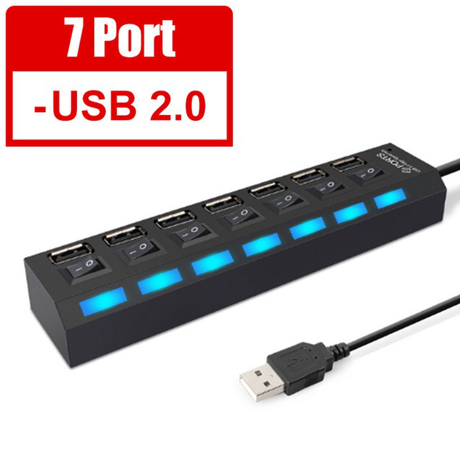 Multipuerto Hub 7 Usb Extension 7 Puertos Extensor Botones De Encendido Notebook O Pc Usb Switch Extensor Con Cable Y Power Adapter image number 2.0