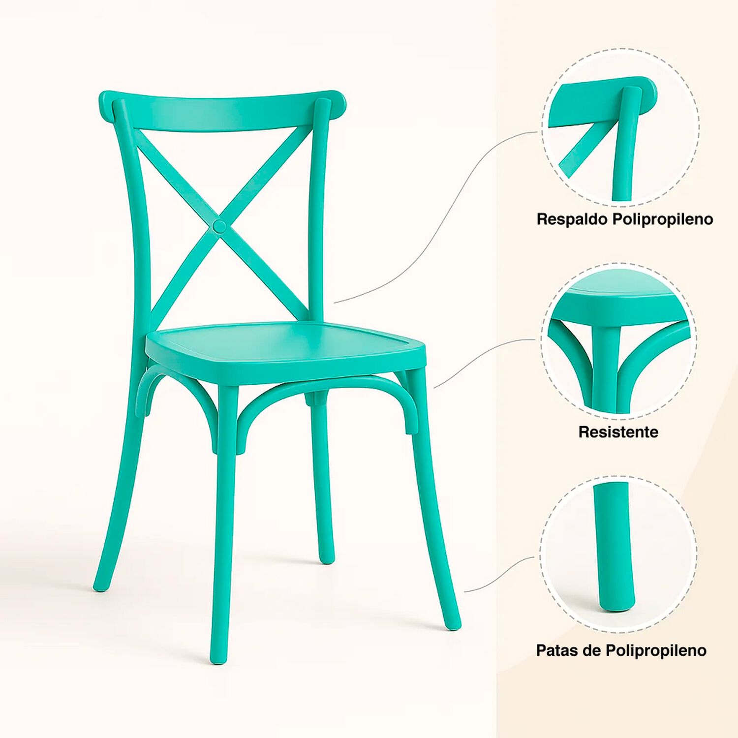 Pack 4 Sillas De Terraza O Comedor Crossback Danubio - Menta image number 4.0