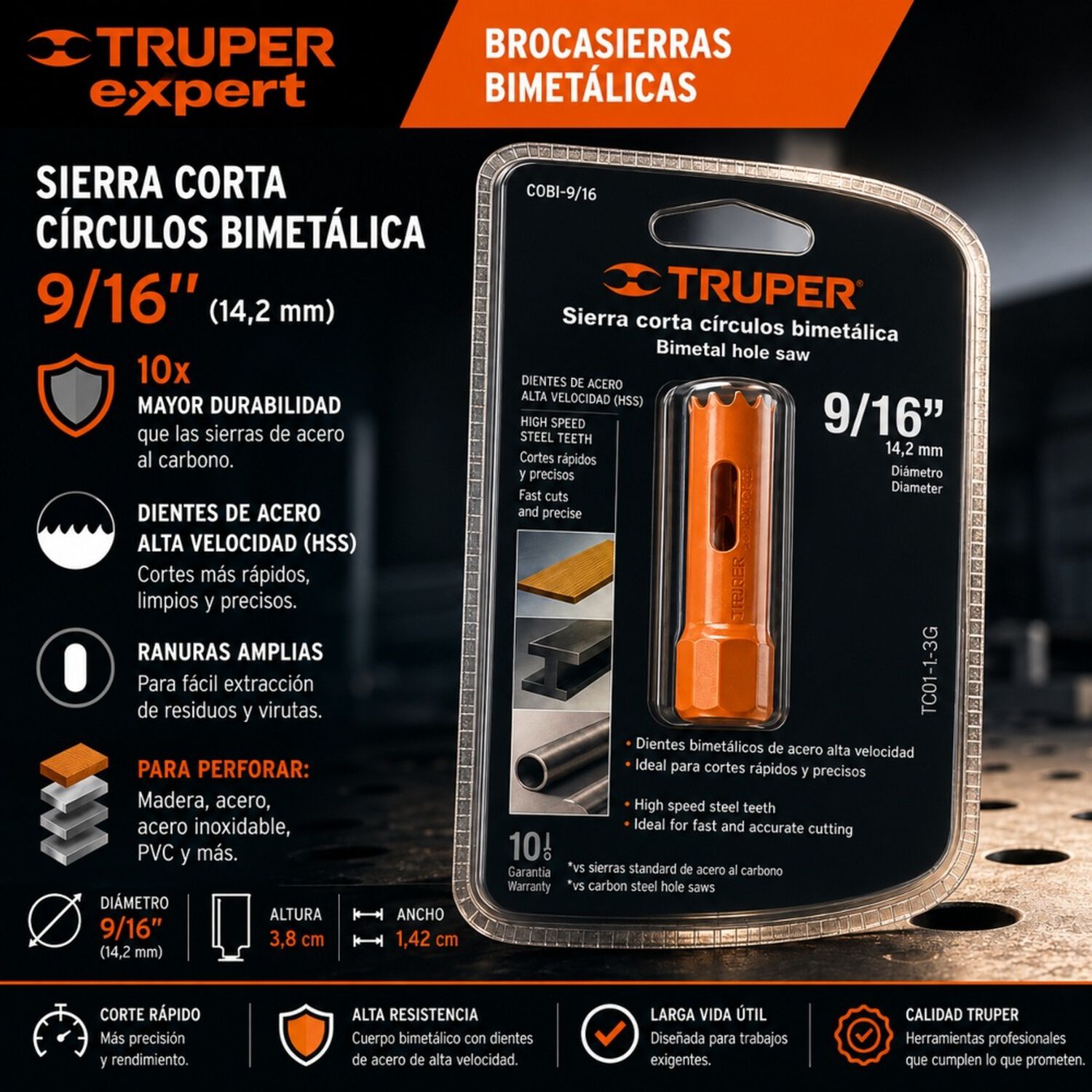 Sierra Copa Bimetalica Truper Expert, Cobi-9/16 14,2mm image number 4.0