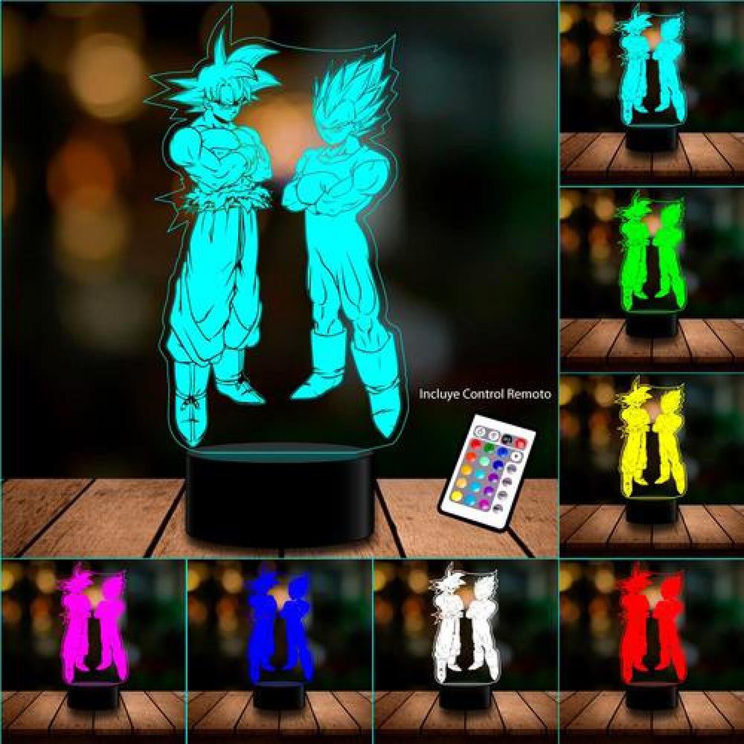 Ilusi&oacute;n 3d Acrilico Dragon Ball Goku Y Vegeta Control Remoto image number 2.0