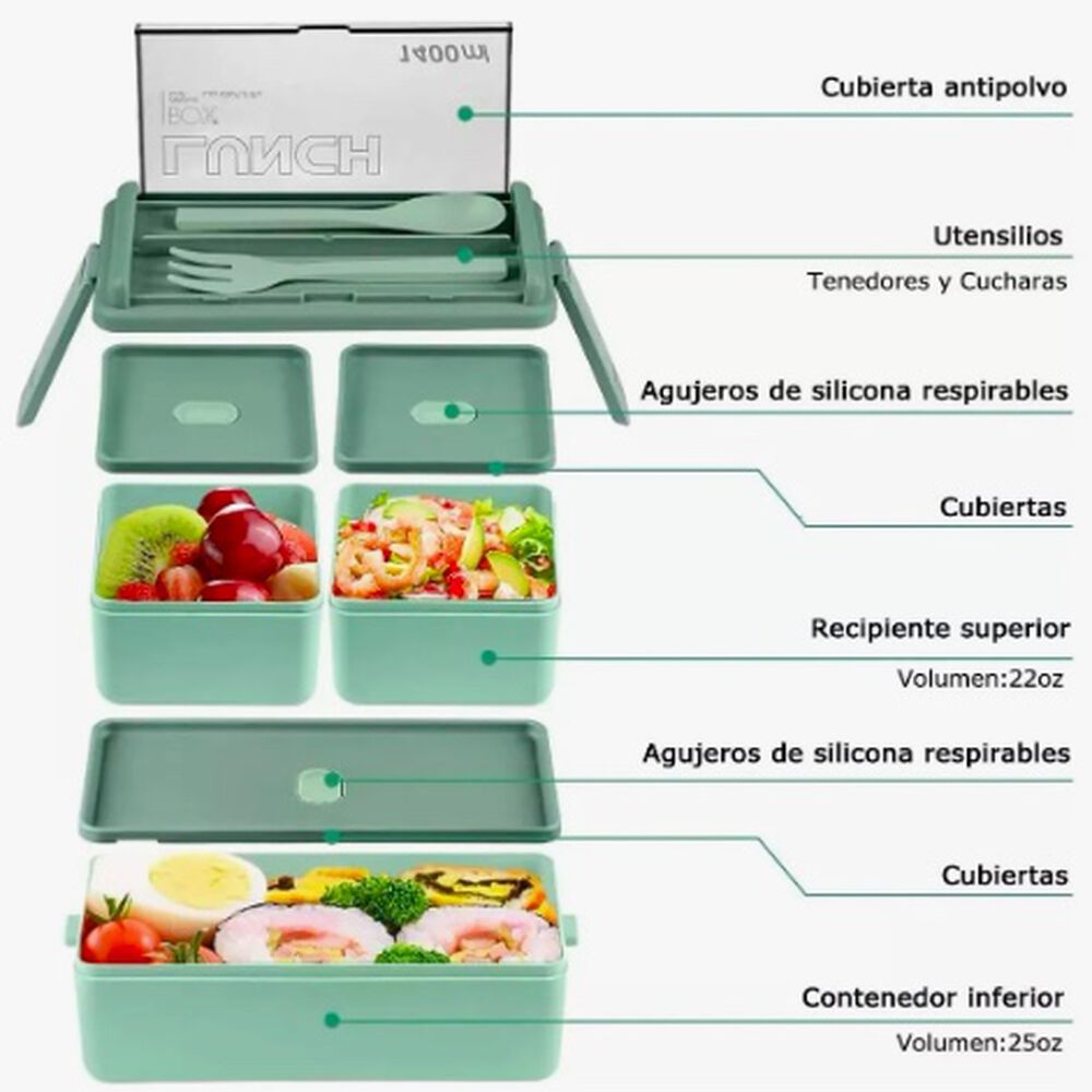 Lunch Box 2 Niveles Fiambrera Desmontable Con Cubiertos image number 1.0