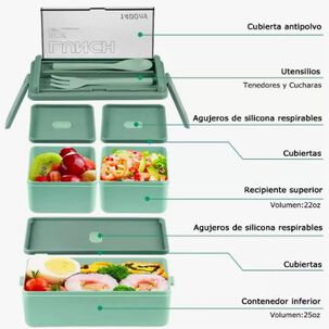 Lunch Box 2 Niveles Fiambrera Desmontable Con Cubiertos