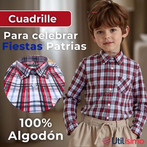 Camisa Huaso Cuadrillé Cuadro Manga Larga 100% Algodón Azul Blanco Casual