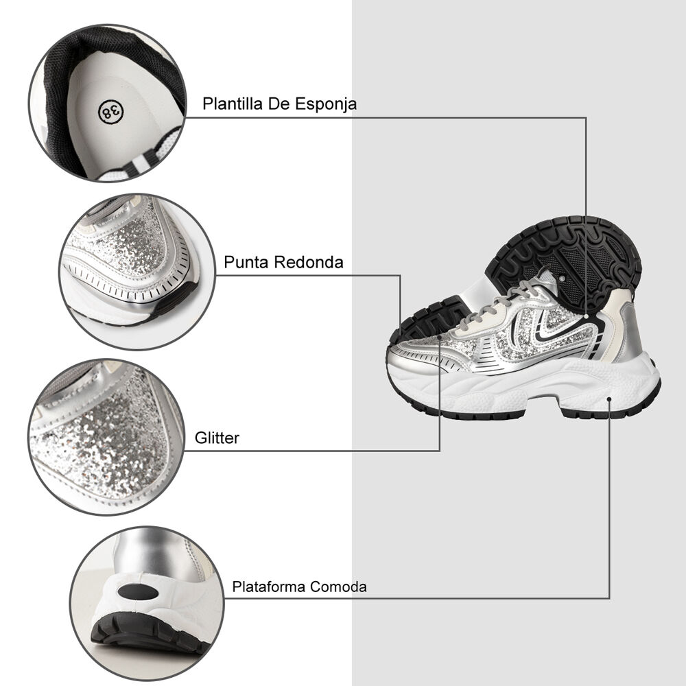 Zapatilla Deportiva Mujer Comfort Glitter Weide Tfa208 image number 5.0