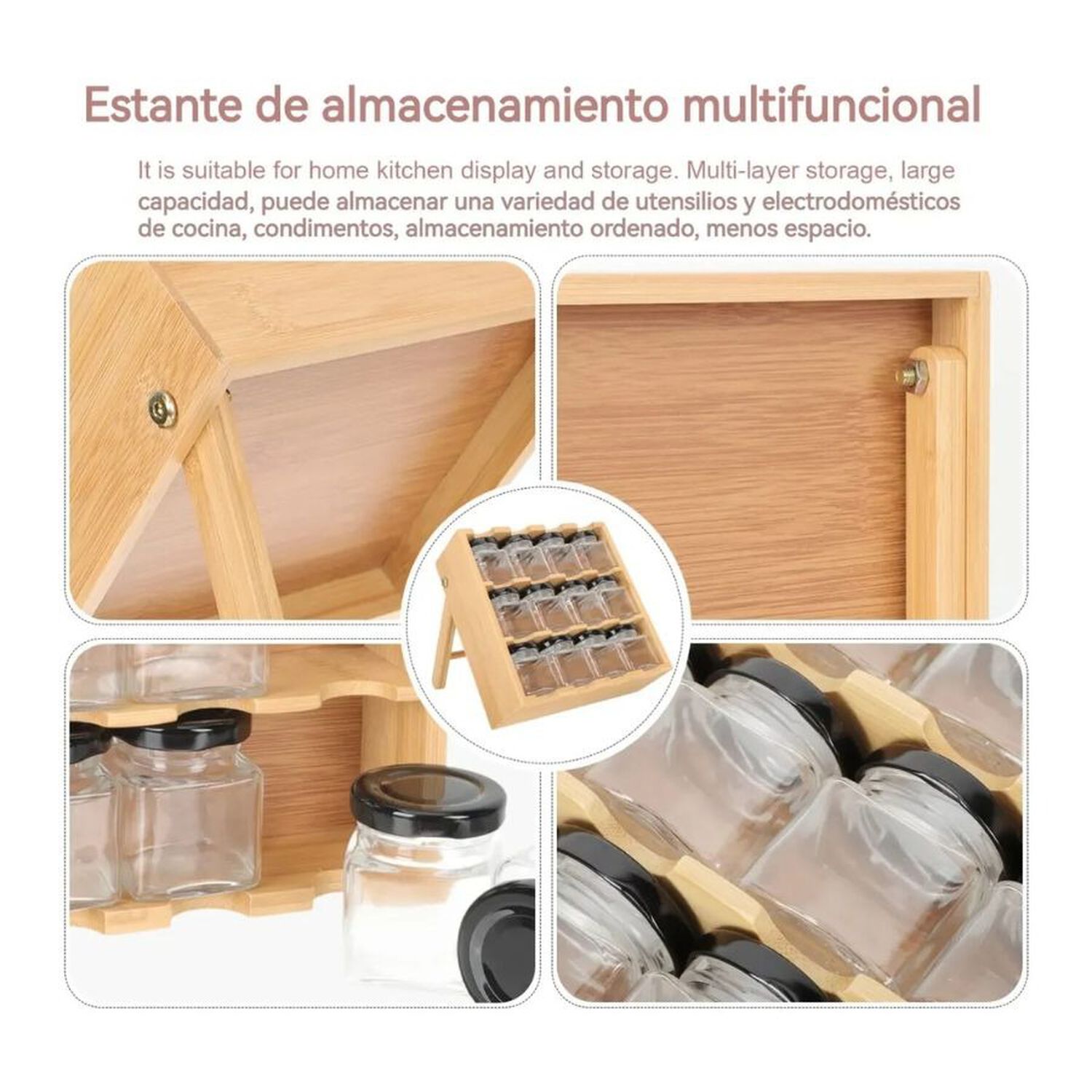 Organizador De Especias Madera Bamb&uacute; 12 Frascos 3 Niveles image number 3.0