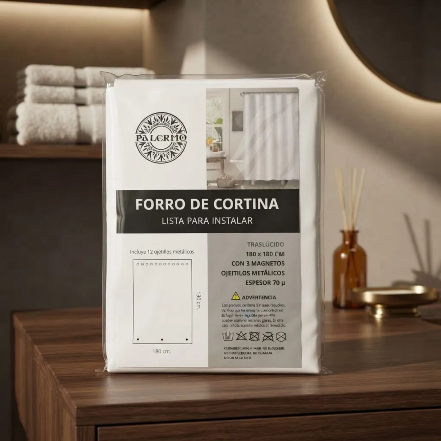 Forro Para Cortina De Ba&ntilde;o Traslucido, 3 Magnetos 180180cm image number 1.0