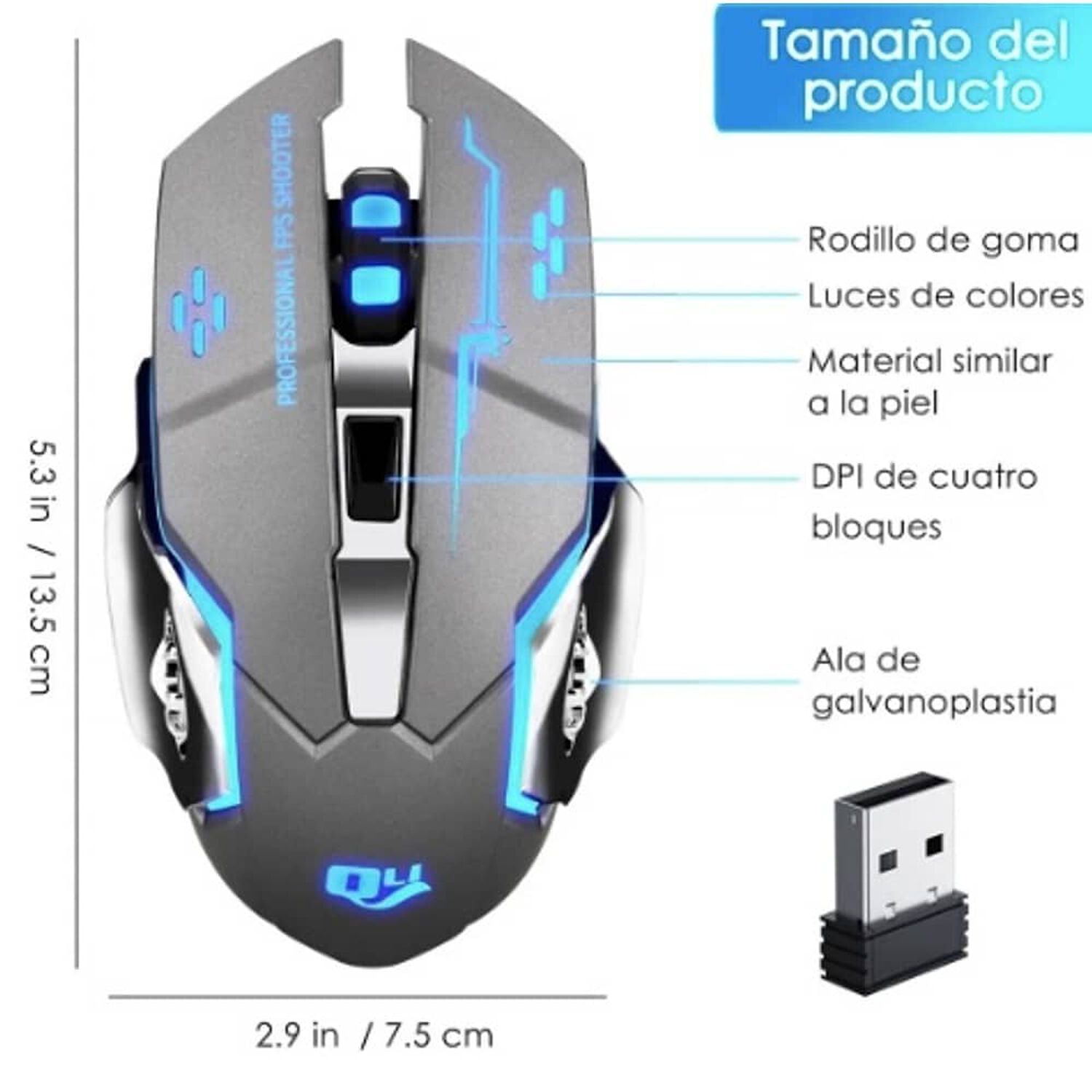 Mouse Gamer Inal&aacute;mbrico Silencioso Y Recargable Con Luz Led image number 4.0