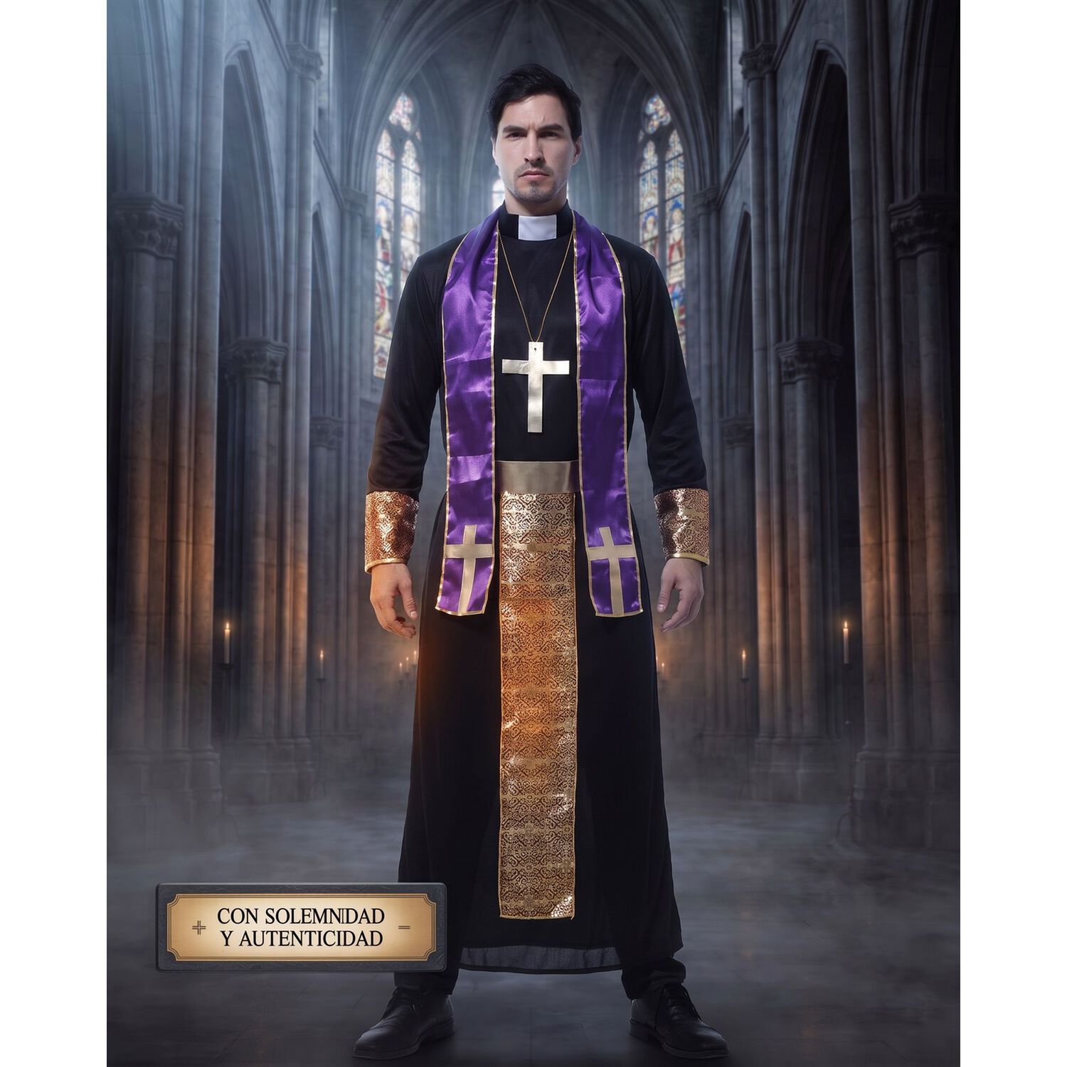 Disfraz Cosplay Cura Monje Morado Religioso image number 5.0
