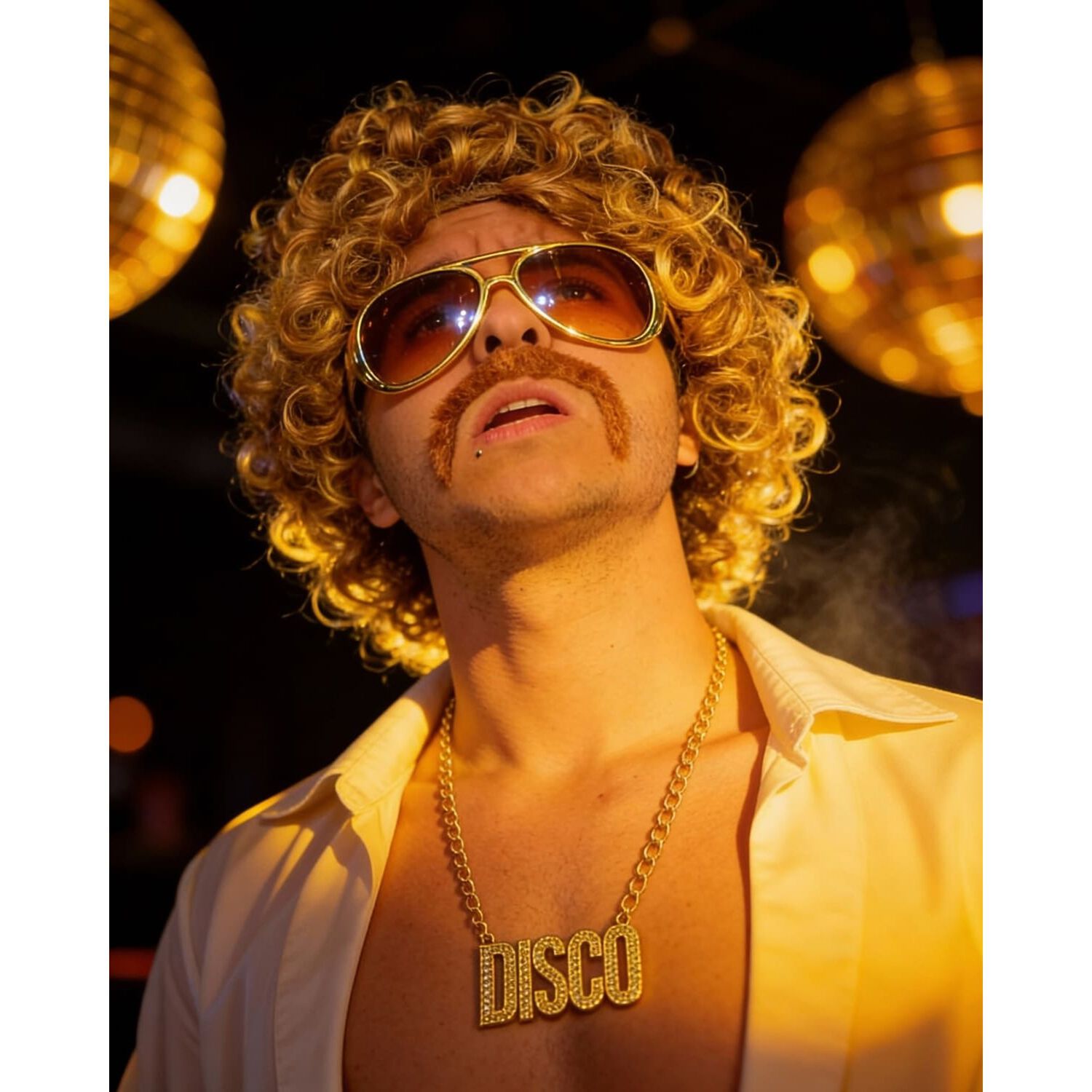 Set Disfraz Afro Retro Hombre A&ntilde;os 80 Onda Disco Pelo image number 13.0