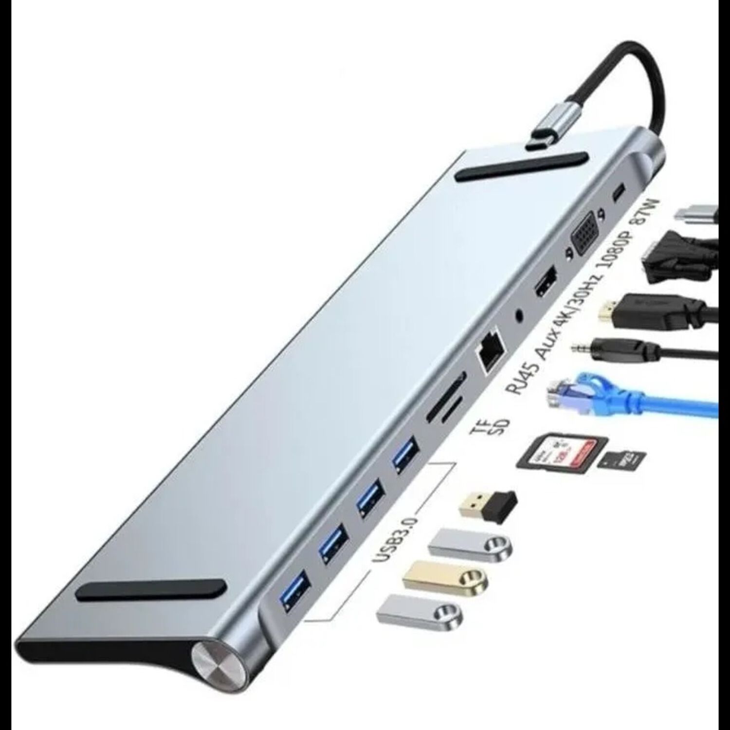 Adaptador Hub 11 En 1 Usb Tipo C Usb-c Hdmi Vga Usb Lan Sd image number 1.0
