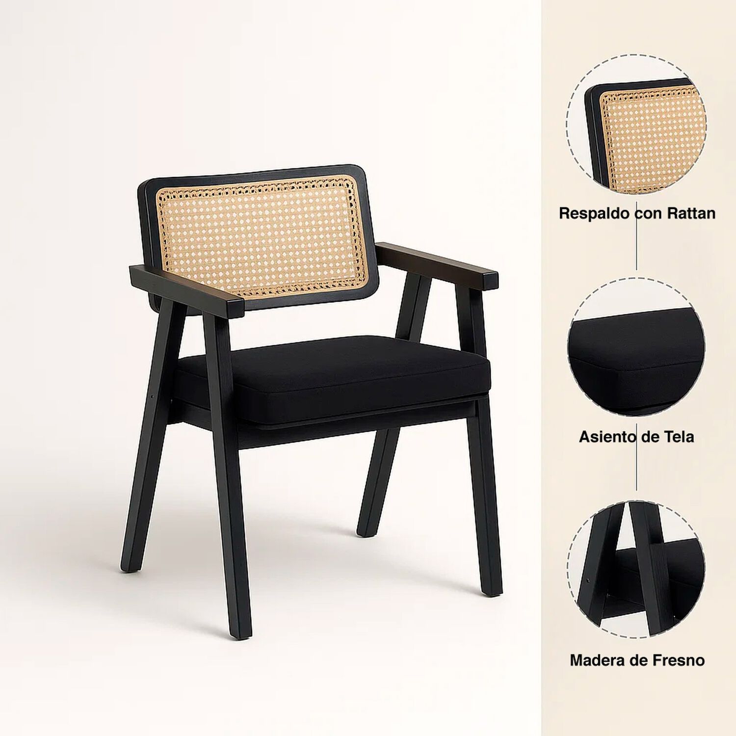 Sitial Acolchado Chandigarh Butaca Rattan - Negro image number 4.0