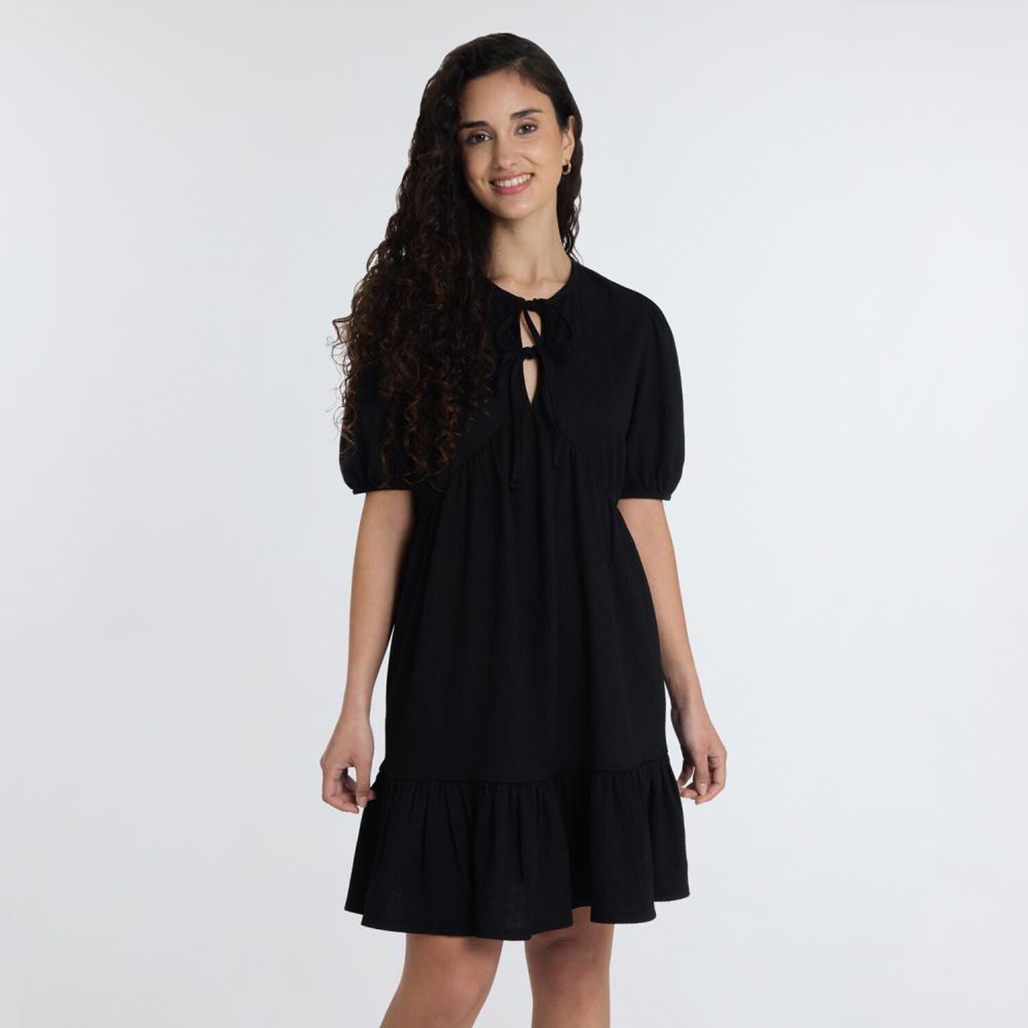 Vestido Con Amarras Manga Corta Cuello Redondo Mujer Freedom image number 0.0