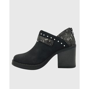 Botin Para Mujer Con Taco Y Hebilla Campera Negro Danicolle