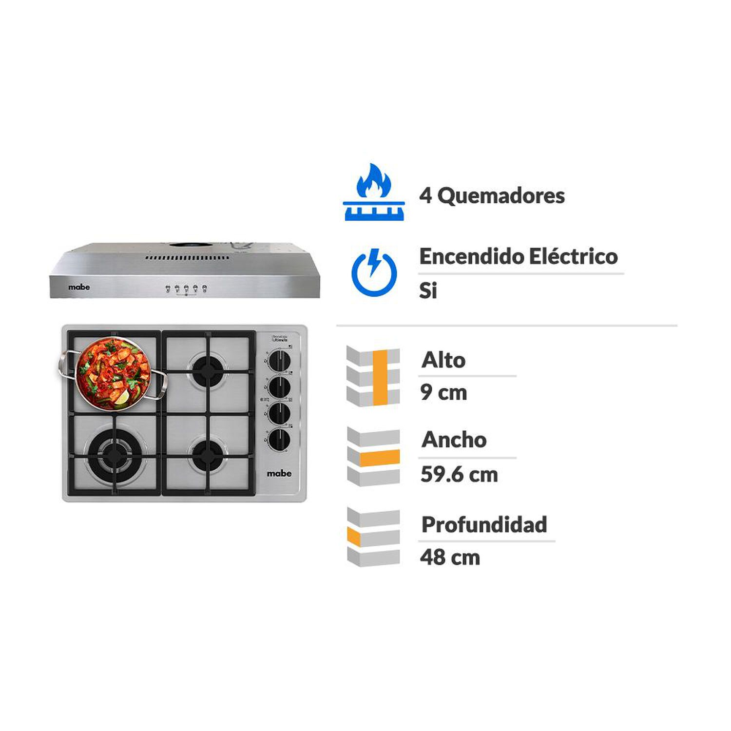 Kit Cocina Mabe Encimera CMG6044LD-1CL + Campana CM6045XV0 / 4 Quemadores image number 1.0
