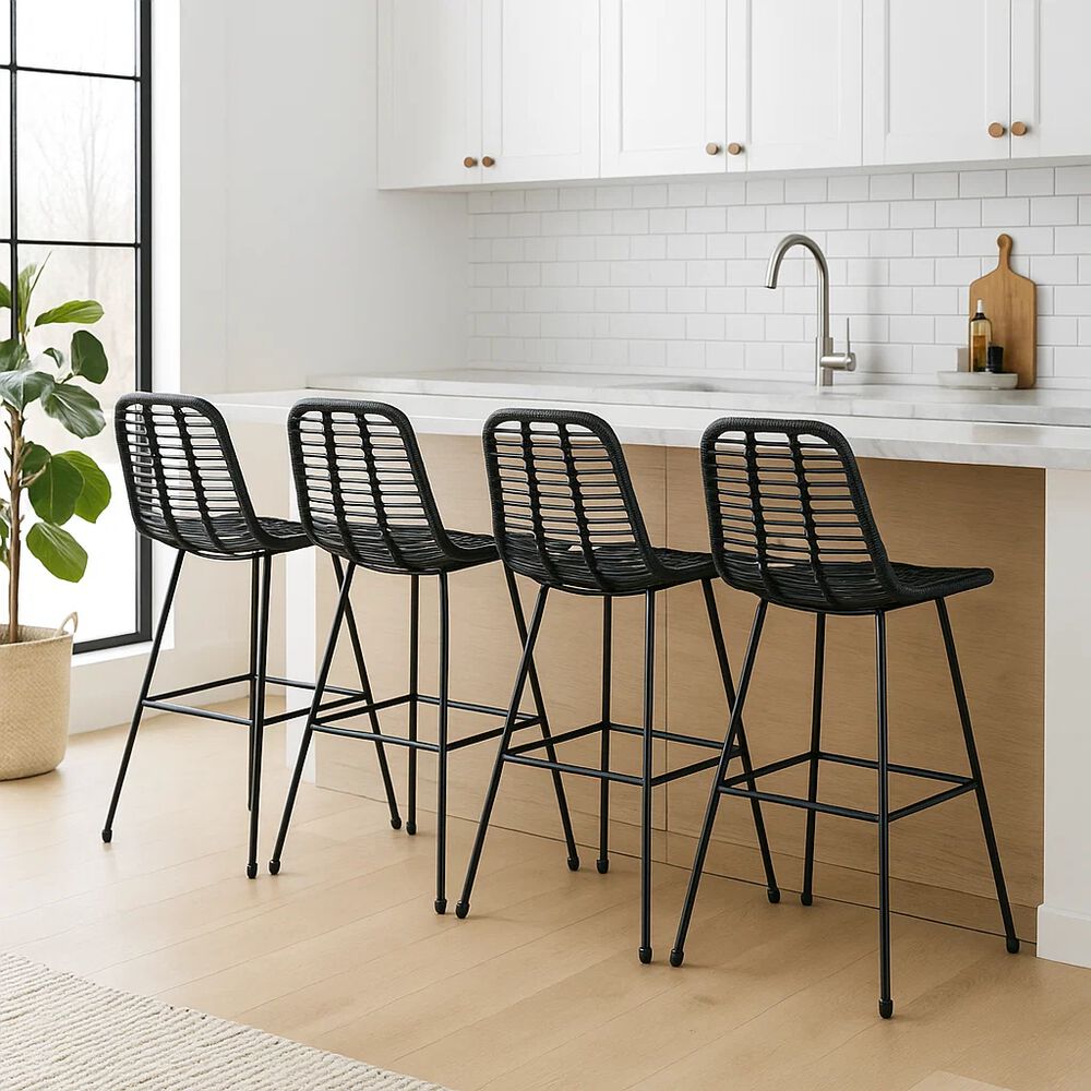 Pack De 4 Taburetes Alto De Terraza Rattan Grecia Color Negro image number 1.0