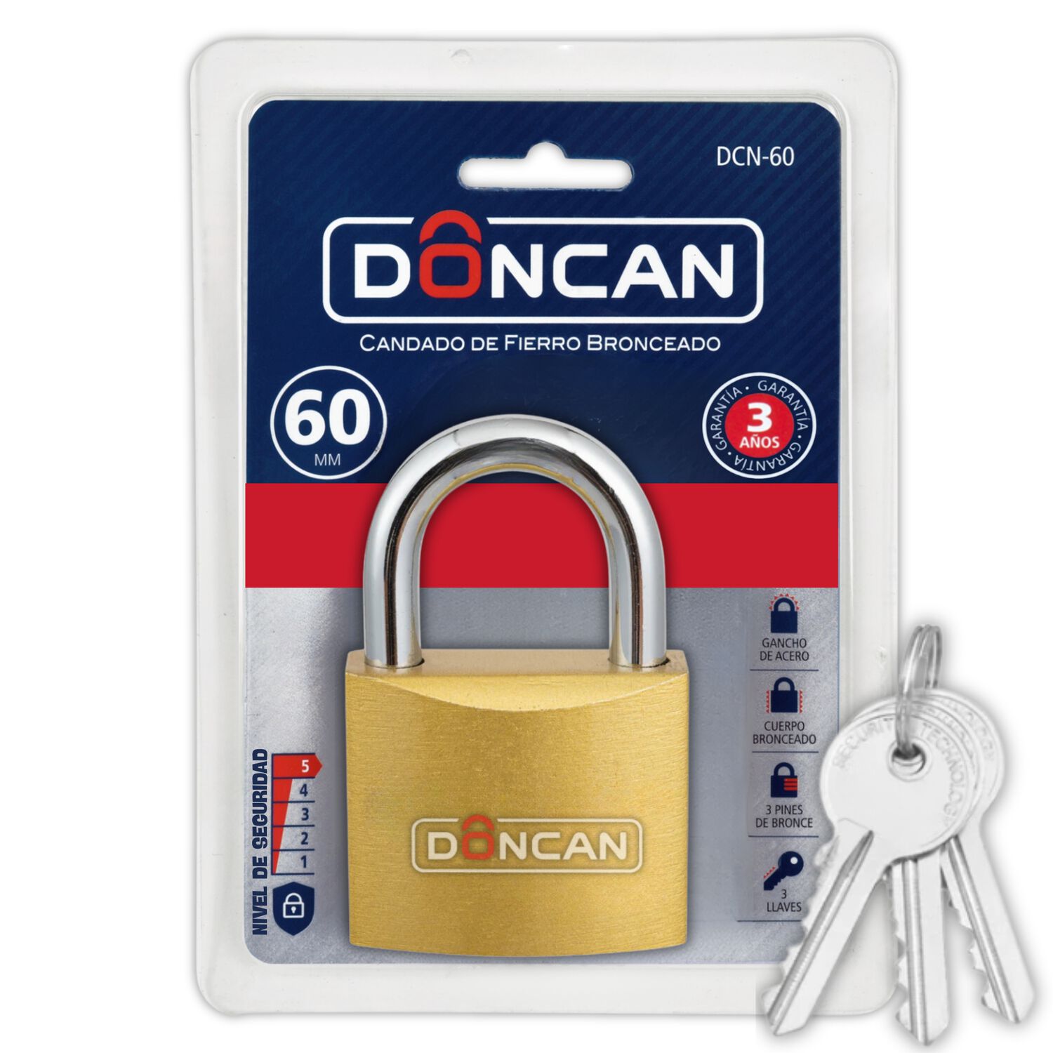 Pack De 3 Candados De 60mm Doncan De Acero Bronceado Dcn-60 image number 0.0