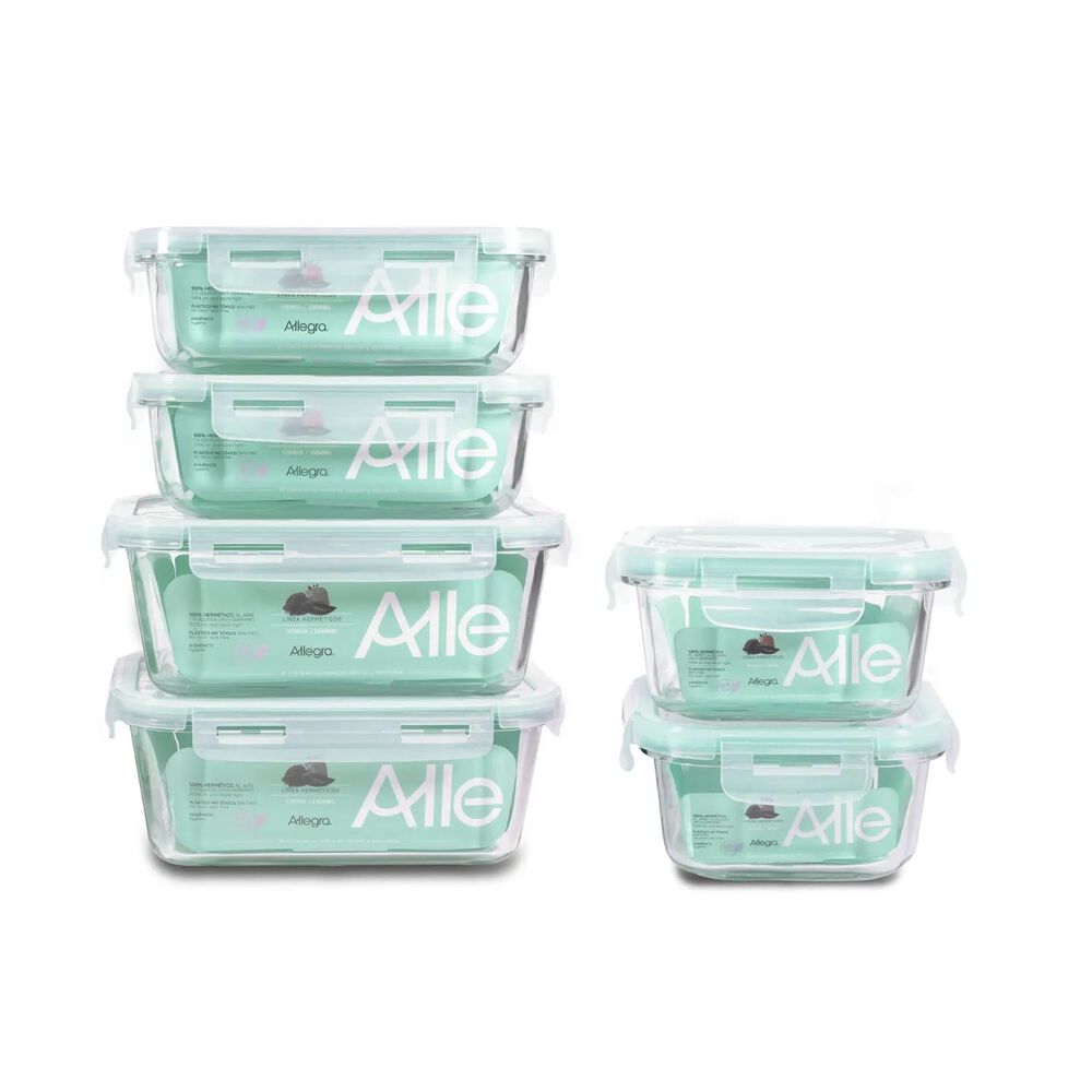 Set 10 Contenedores Tapers Hermeticos Vidrio Allegra image number 1.0