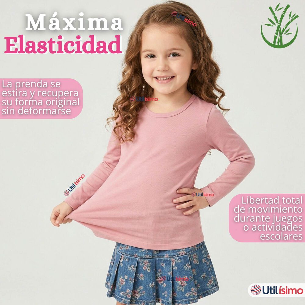 Pack 6 Camisetas Poleras Bamb&uacute; Cuello Redondo Primera Capa Manga Larga Colores Surtido Ni&ntilde;a image number 5.0