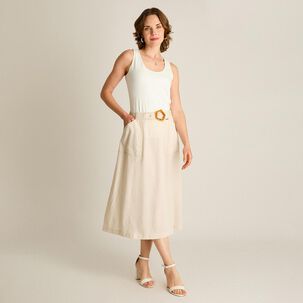 Falda Con Bolsillos Y Hebilla Tiro Medio Midi Mujer Lorenzo Di Pontti