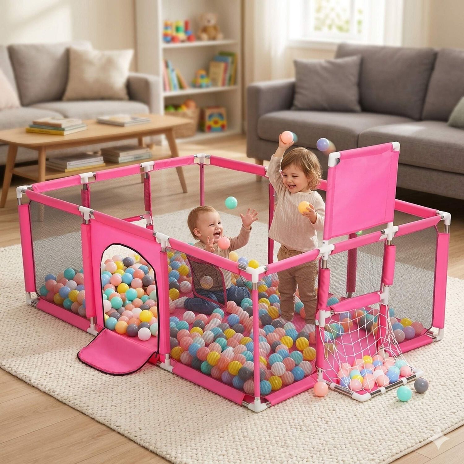Corral Parque Infantil Beb&eacute; Plegable Con Canasta Malla 180cm image number 1.0