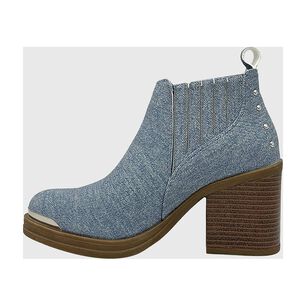 Botin Para Mujer Elasticado Con Taco Azul