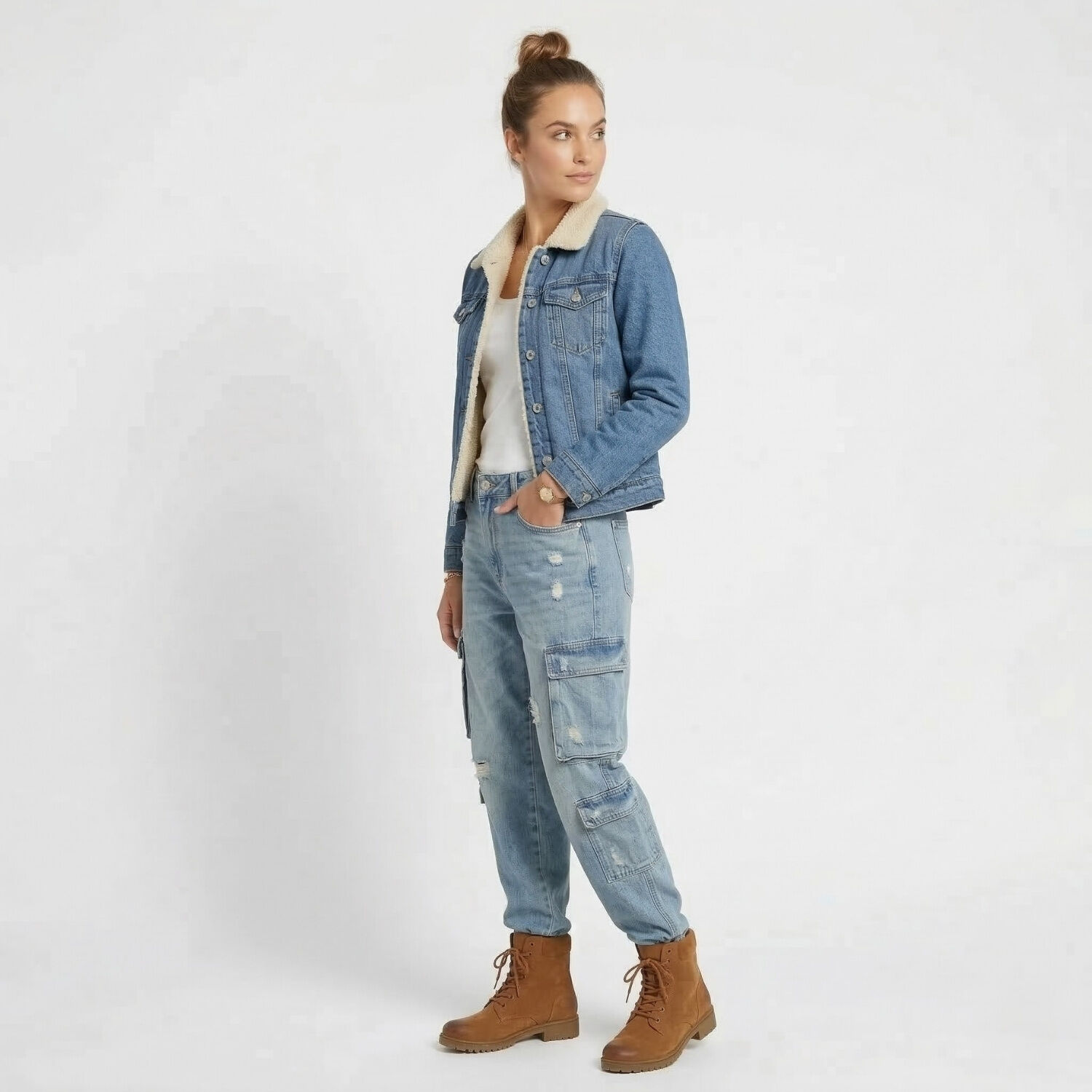 Chaqueta Mezclilla Jeans Chiporro Sherpa Mujer image number 1.0