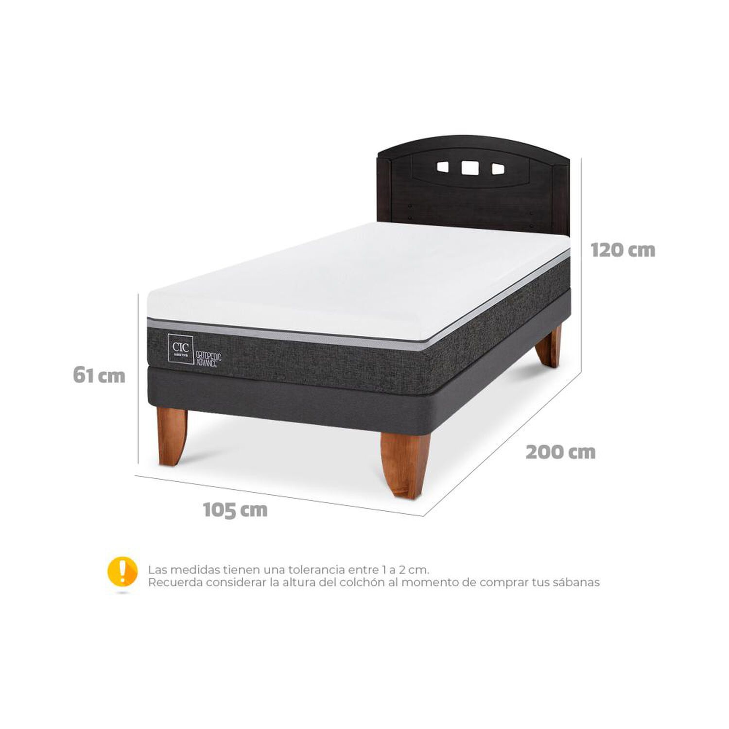 Cama Europea Cic Ortopedic Advance / 1.5 Plazas / Base Normal + Respaldo image number 5.0