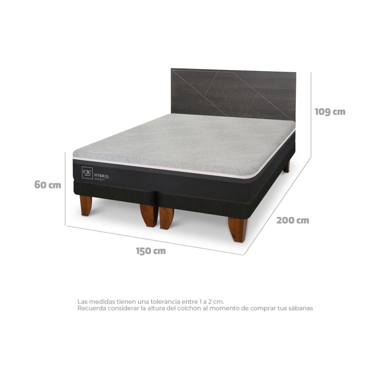 Cama Europea Cic Hybrid Smart / 2 Plazas / Base Dividida + Respaldo image number 3.0