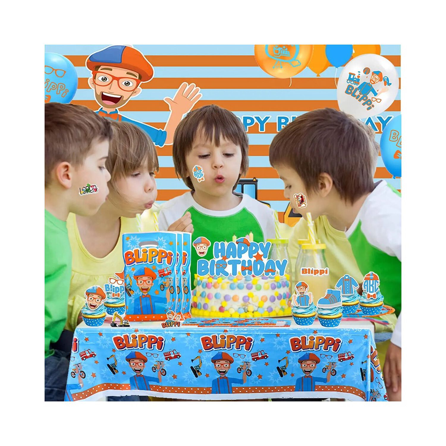 Pack Cumplea&ntilde;os Blippi Globos Toppers Cinta, Cotillon Y Mas image number 4.0