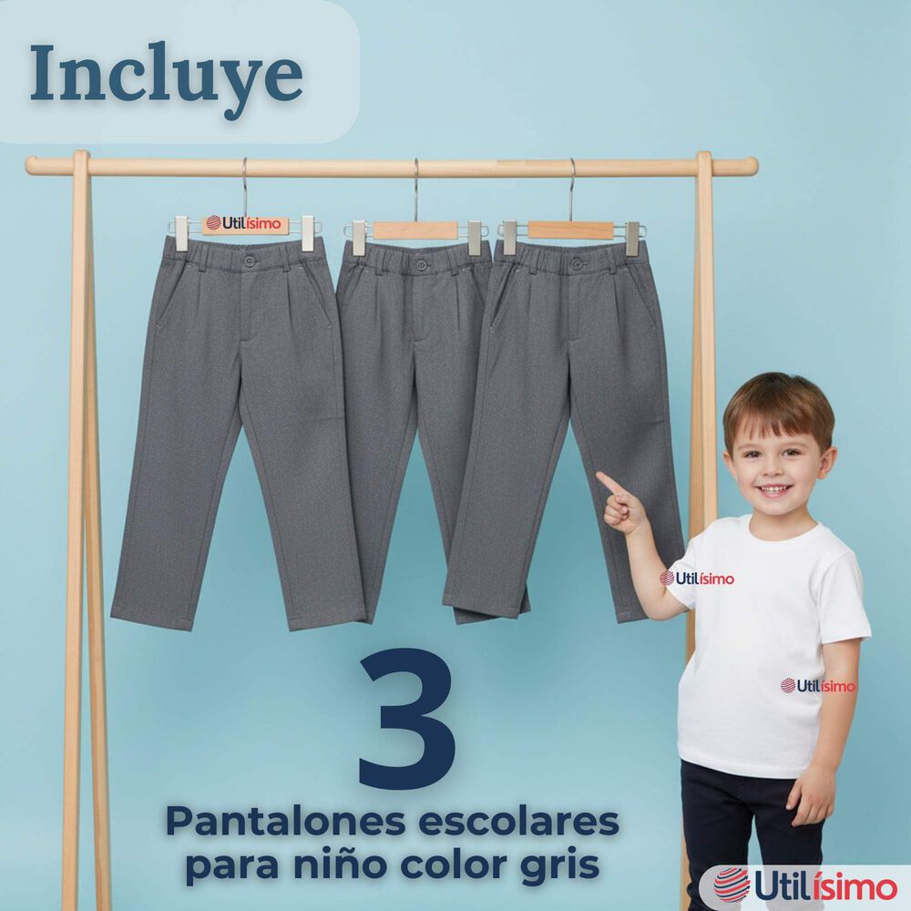 Pak 3 Pantal&oacute;n Escolar Colegio Cl&aacute;sico Gris Ni&ntilde;o Juvenil image number 1.0