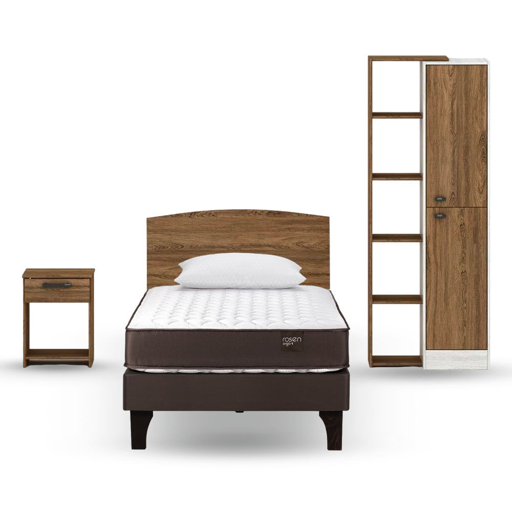 Cama Europea Rosen Ergo T / 1.5 Plazas / Base Normal + Almohada Light + Set de Maderas Chipre + Ropero image number 0.0