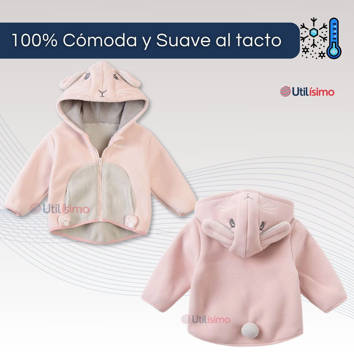 Chaqueta Polar Manga Larga Con Capucha Ni&ntilde;a Rosa Conejo image number 4.0