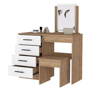 Mueble Tocador Con Espejo Y 4 Cajones + Silla